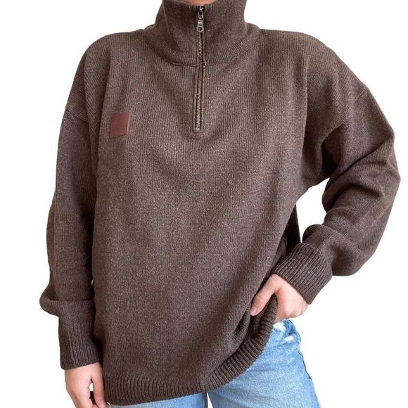 Swanndri Mens Brown Wool Quarter Zip Pullover Minimalistic Sweater Sz 2XL - Picture 5 of 8